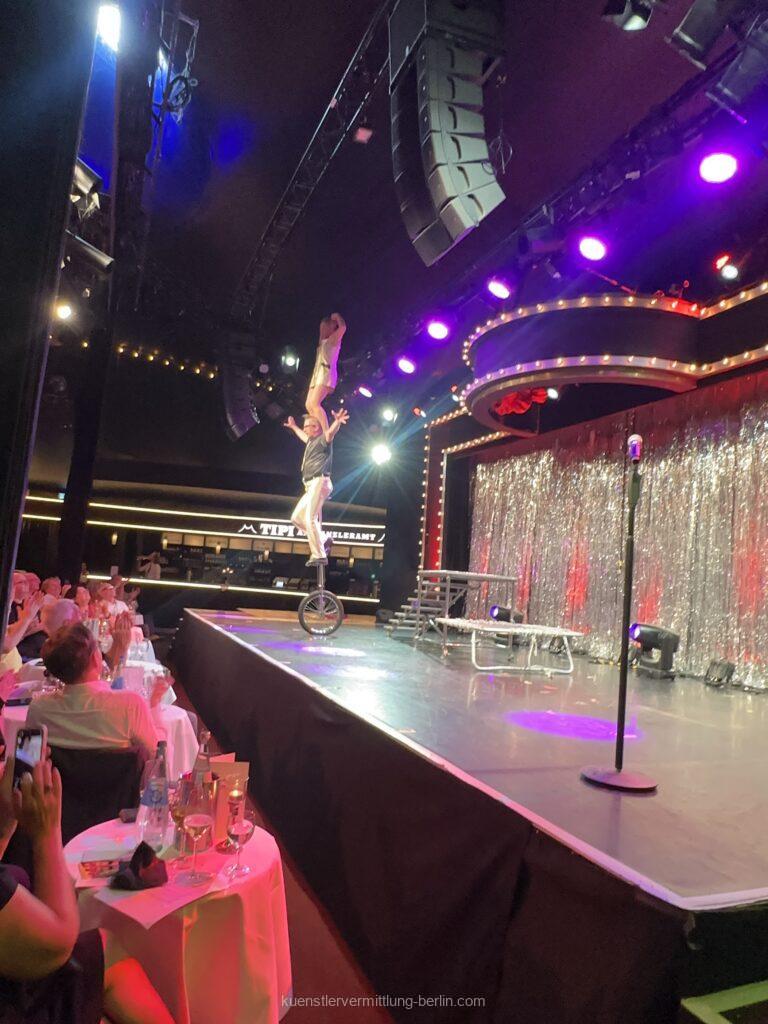 Comedy acrobats on the unicycle combine humor, slapstick and artistic skill in a live show